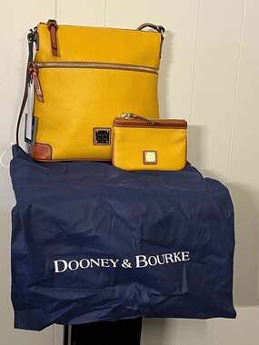Dooney & Bourke NEW Mustard Yellow Pebble Leather Large Crossbody Purse and Matc